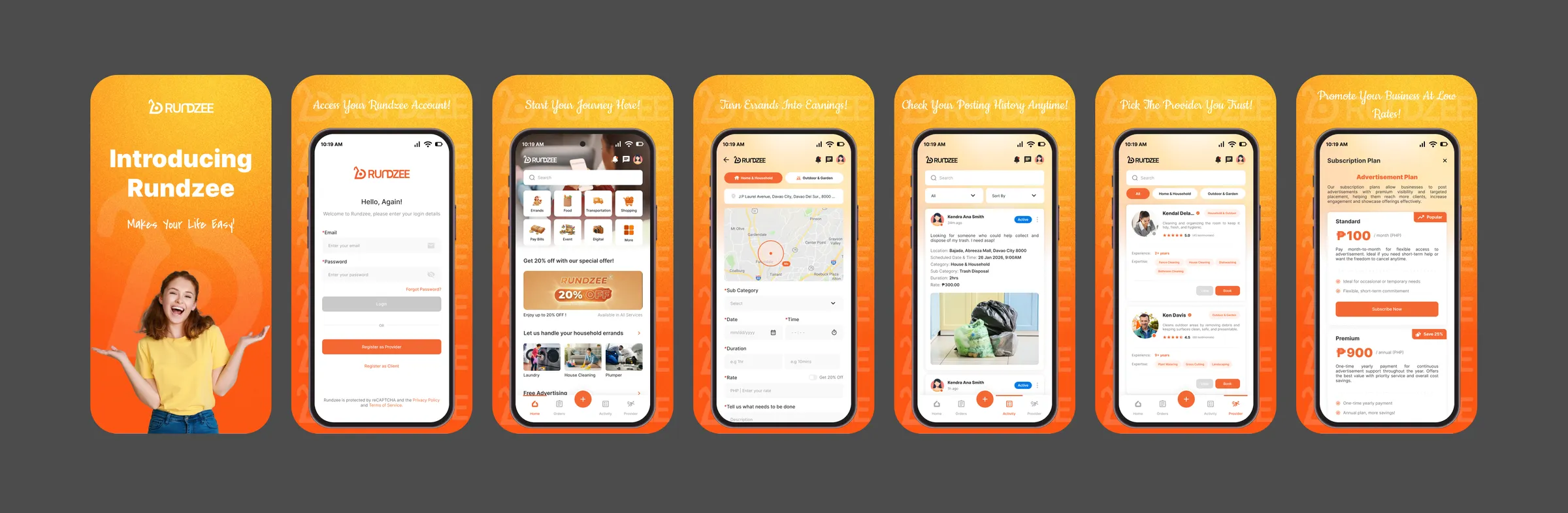 Store-Screenshots der Rundzee-PH-Kunden-App