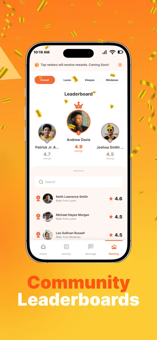 Rundzee Rider app: community leaderboard